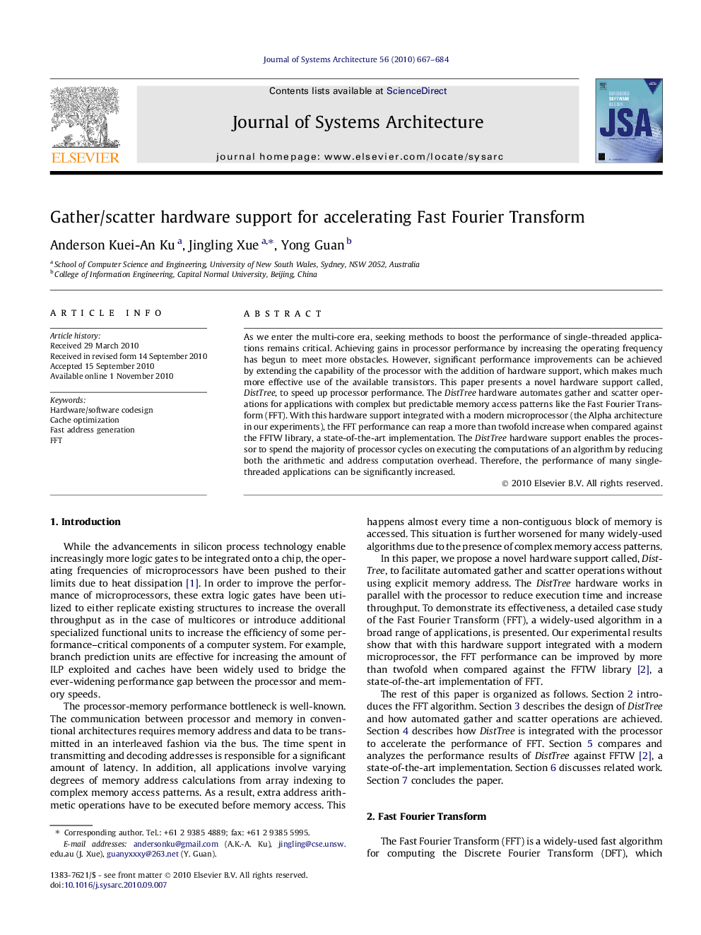 Gather/scatter hardware support for accelerating Fast Fourier Transform