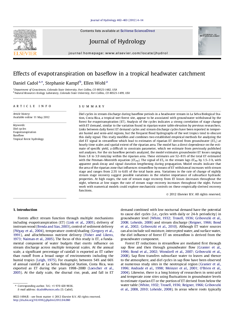 Effects of evapotranspiration on baseflow in a tropical headwater catchment