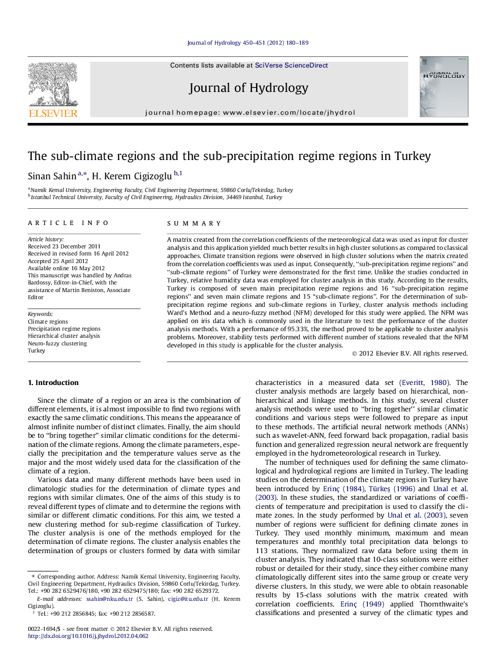 The sub-climate regions and the sub-precipitation regime regions in Turkey