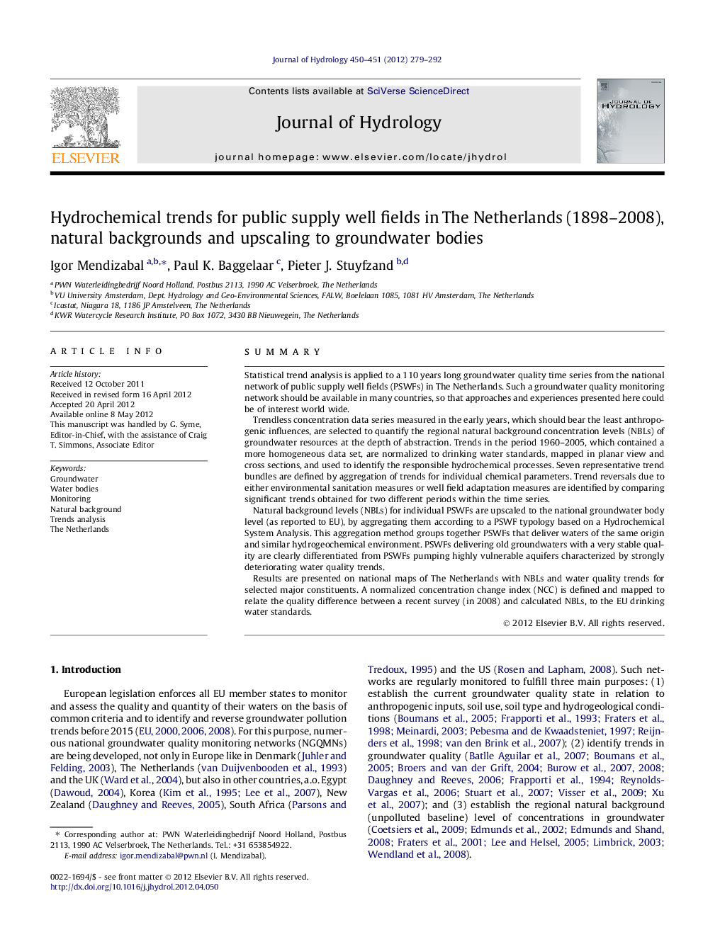 Hydrochemical trends for public supply well fields in The Netherlands (1898–2008), natural backgrounds and upscaling to groundwater bodies