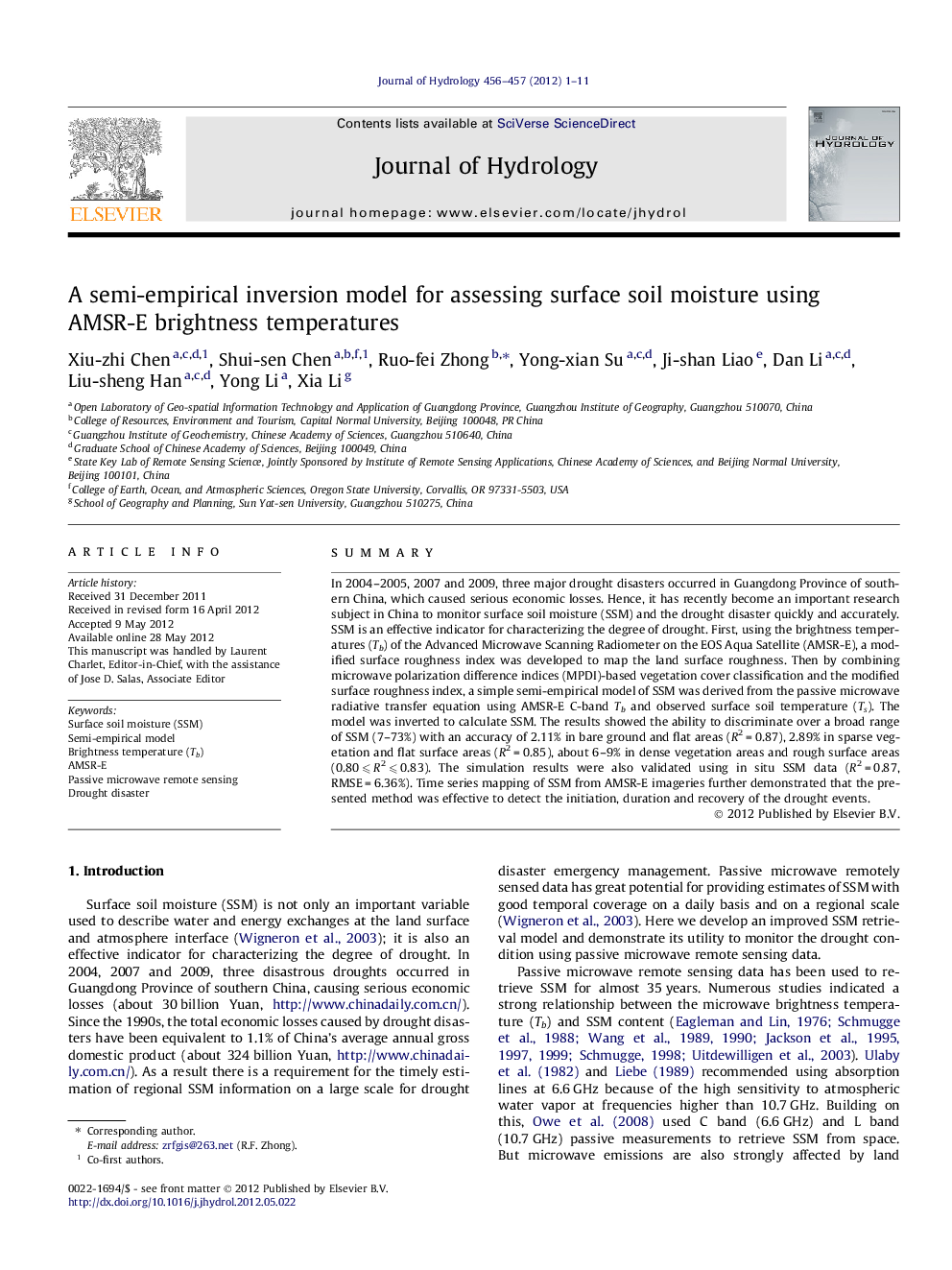 A semi-empirical inversion model for assessing surface soil moisture using AMSR-E brightness temperatures