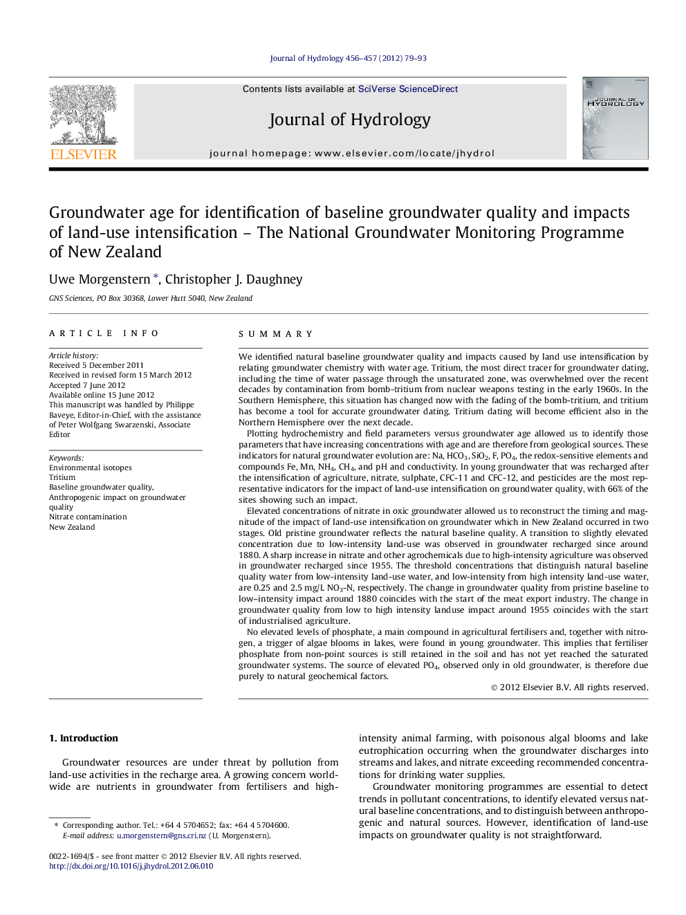 Groundwater age for identification of baseline groundwater quality and impacts of land-use intensification – The National Groundwater Monitoring Programme of New Zealand