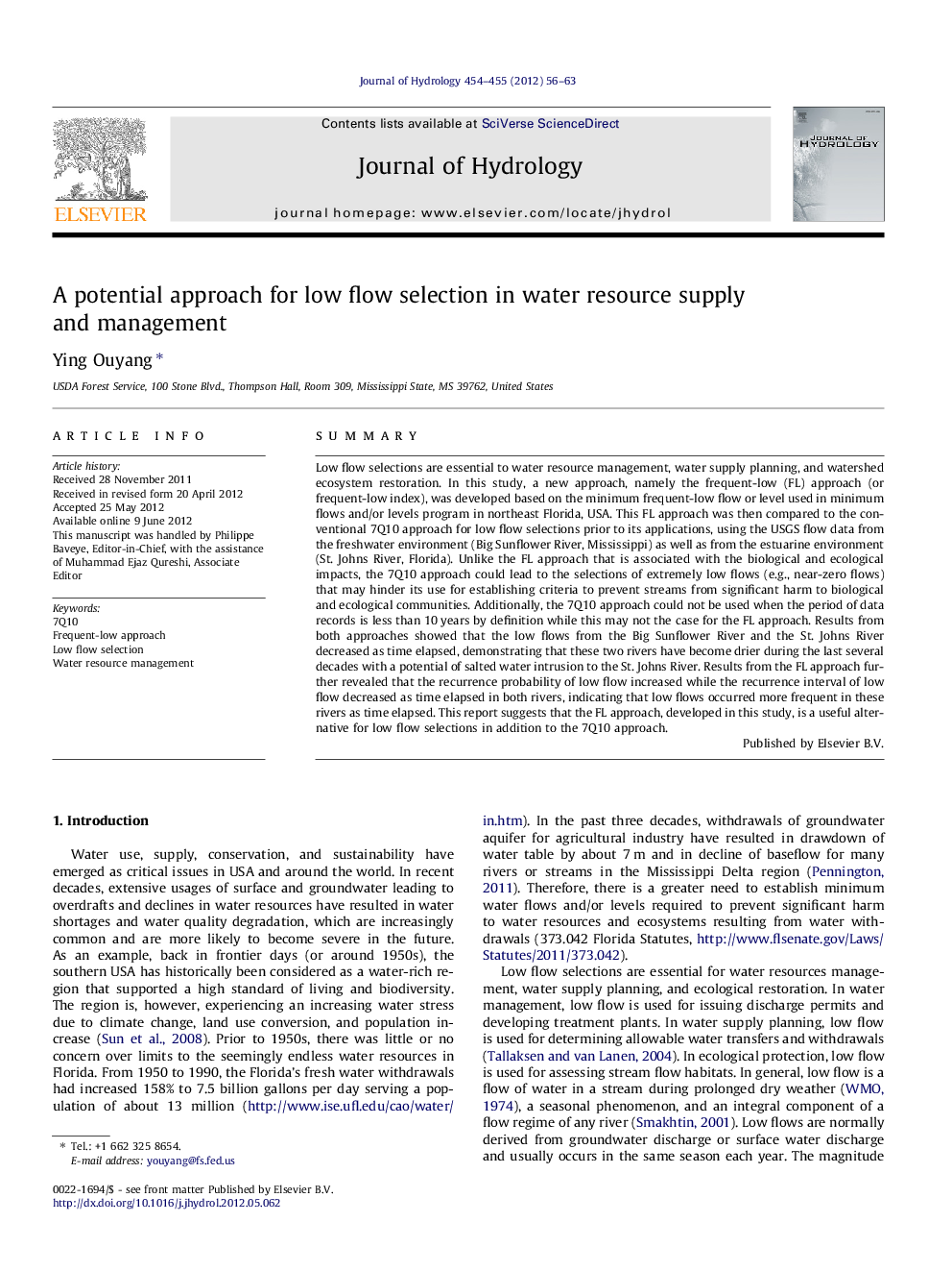 A potential approach for low flow selection in water resource supply and management