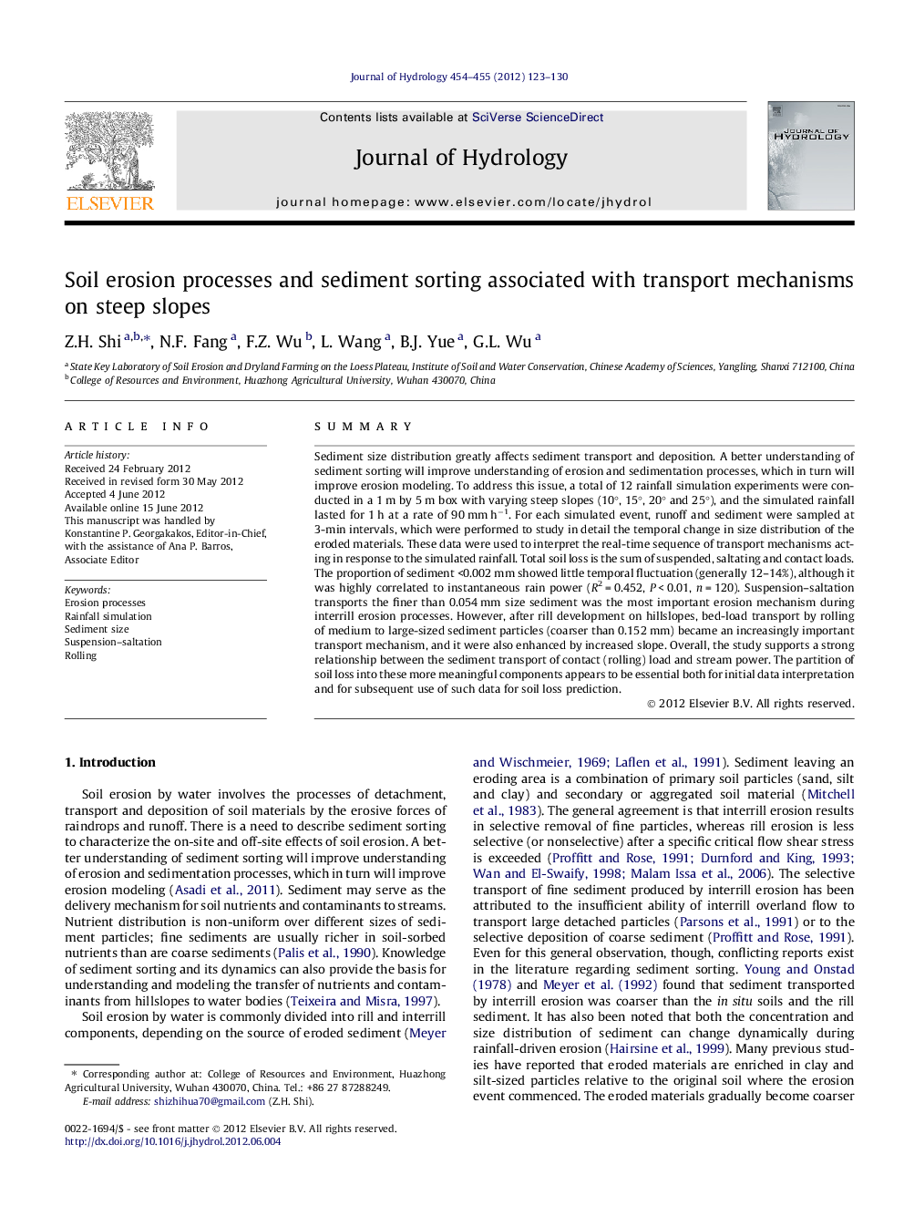 Soil erosion processes and sediment sorting associated with transport mechanisms on steep slopes