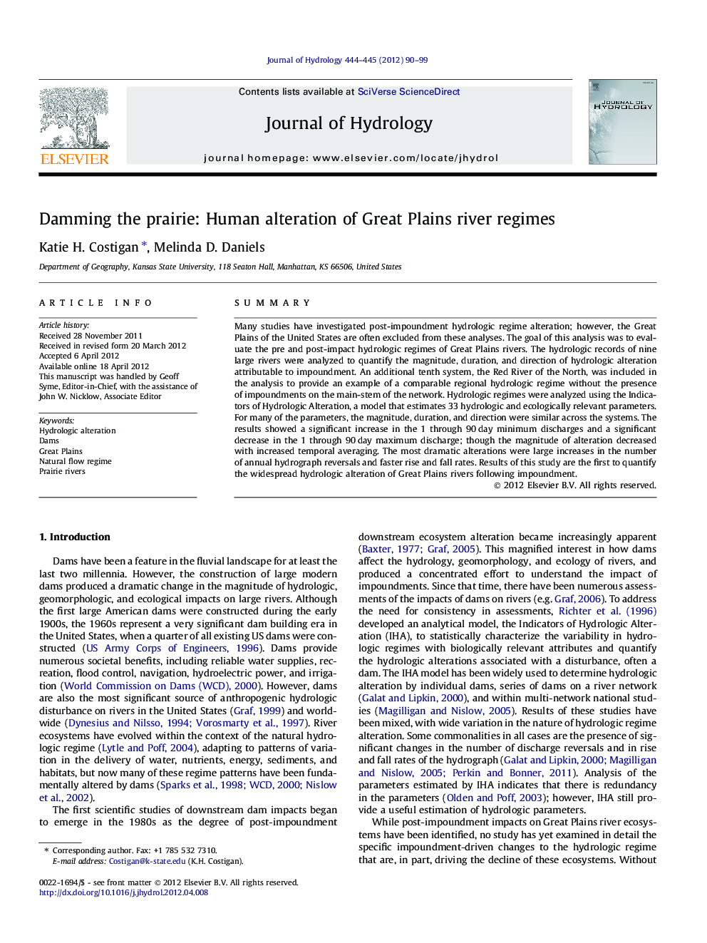 Damming the prairie: Human alteration of Great Plains river regimes