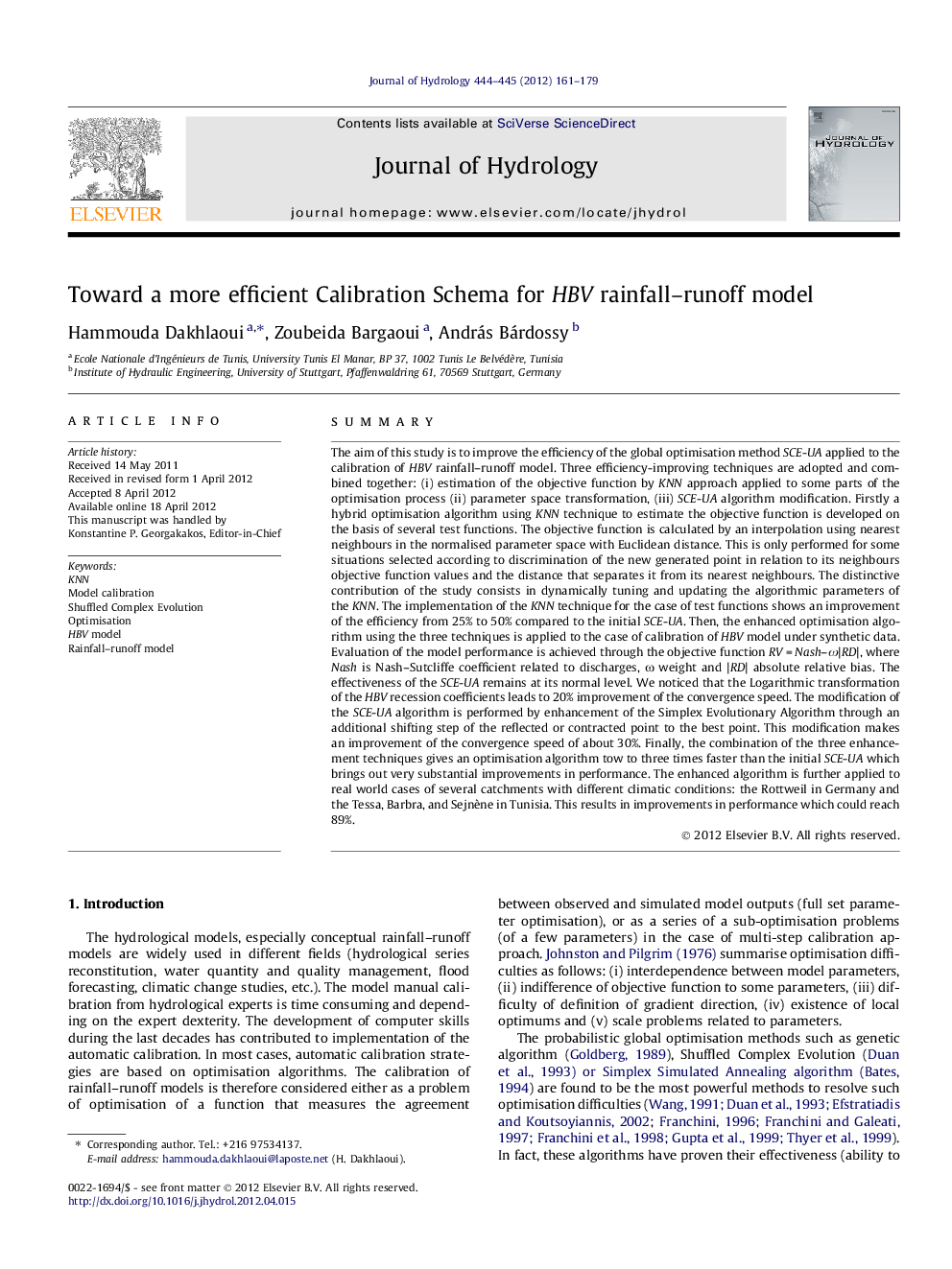 Toward a more efficient Calibration Schema for HBV rainfall–runoff model