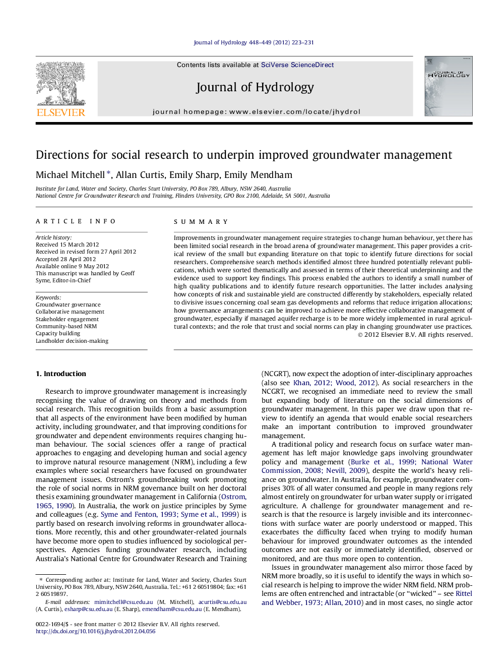 Directions for social research to underpin improved groundwater management