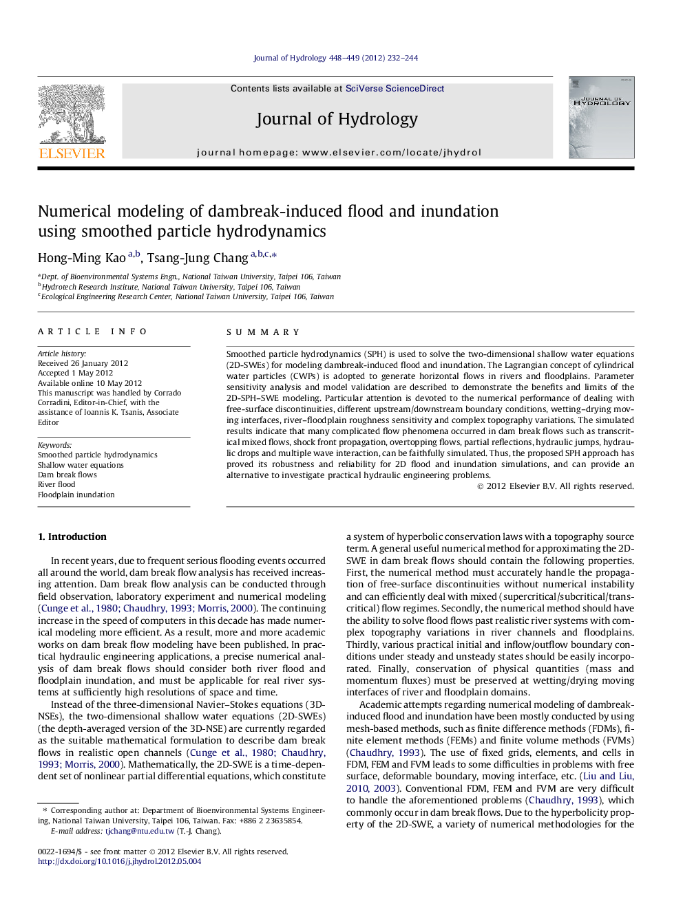 Numerical modeling of dambreak-induced flood and inundation using smoothed particle hydrodynamics