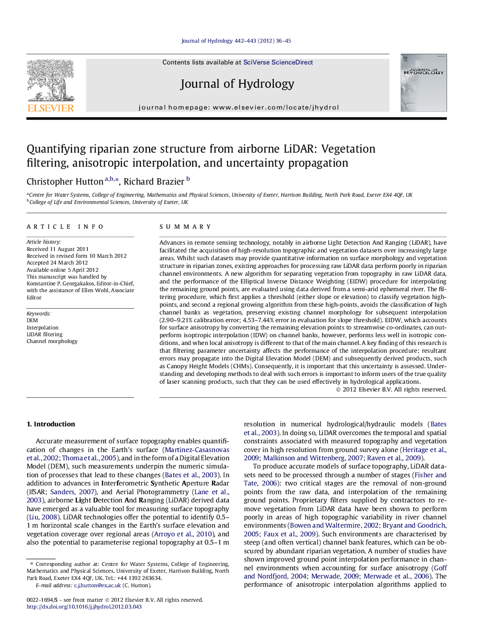 Quantifying riparian zone structure from airborne LiDAR: Vegetation filtering, anisotropic interpolation, and uncertainty propagation