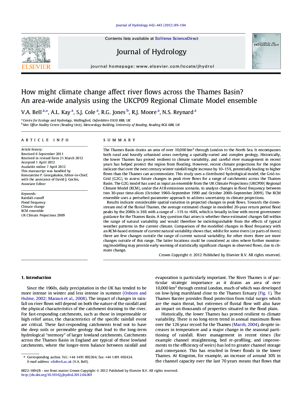 How might climate change affect river flows across the Thames Basin? An area-wide analysis using the UKCP09 Regional Climate Model ensemble