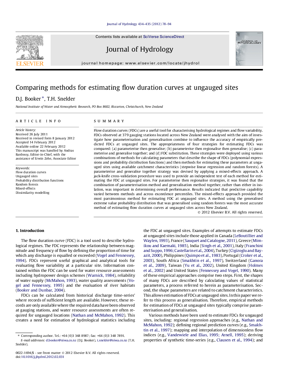 Comparing methods for estimating flow duration curves at ungauged sites