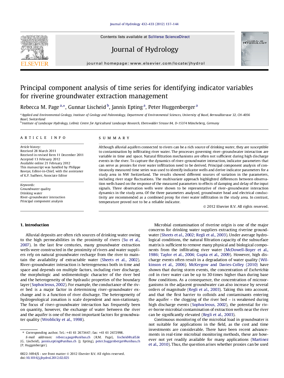 Principal component analysis of time series for identifying indicator variables for riverine groundwater extraction management