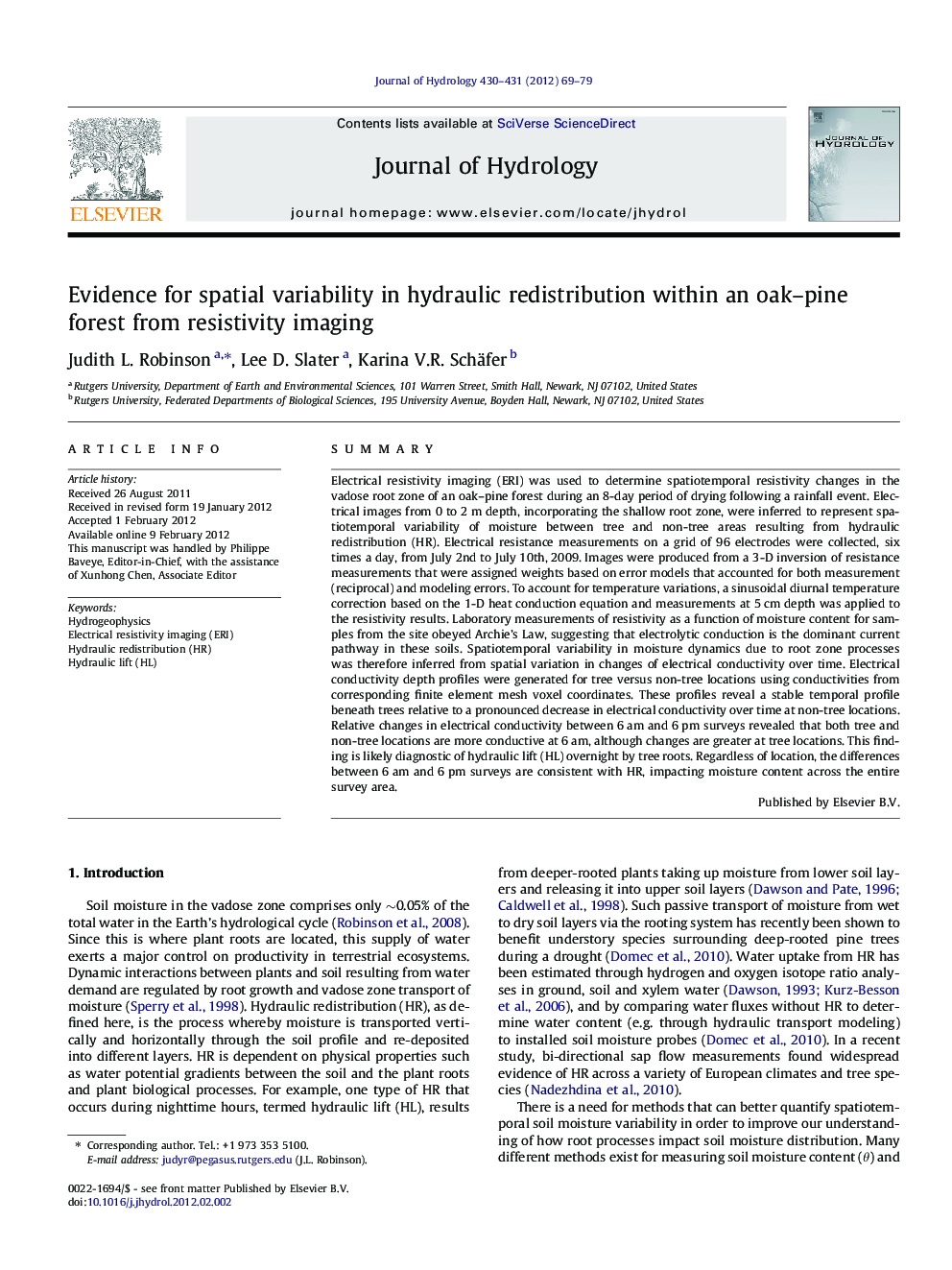 Evidence for spatial variability in hydraulic redistribution within an oak–pine forest from resistivity imaging