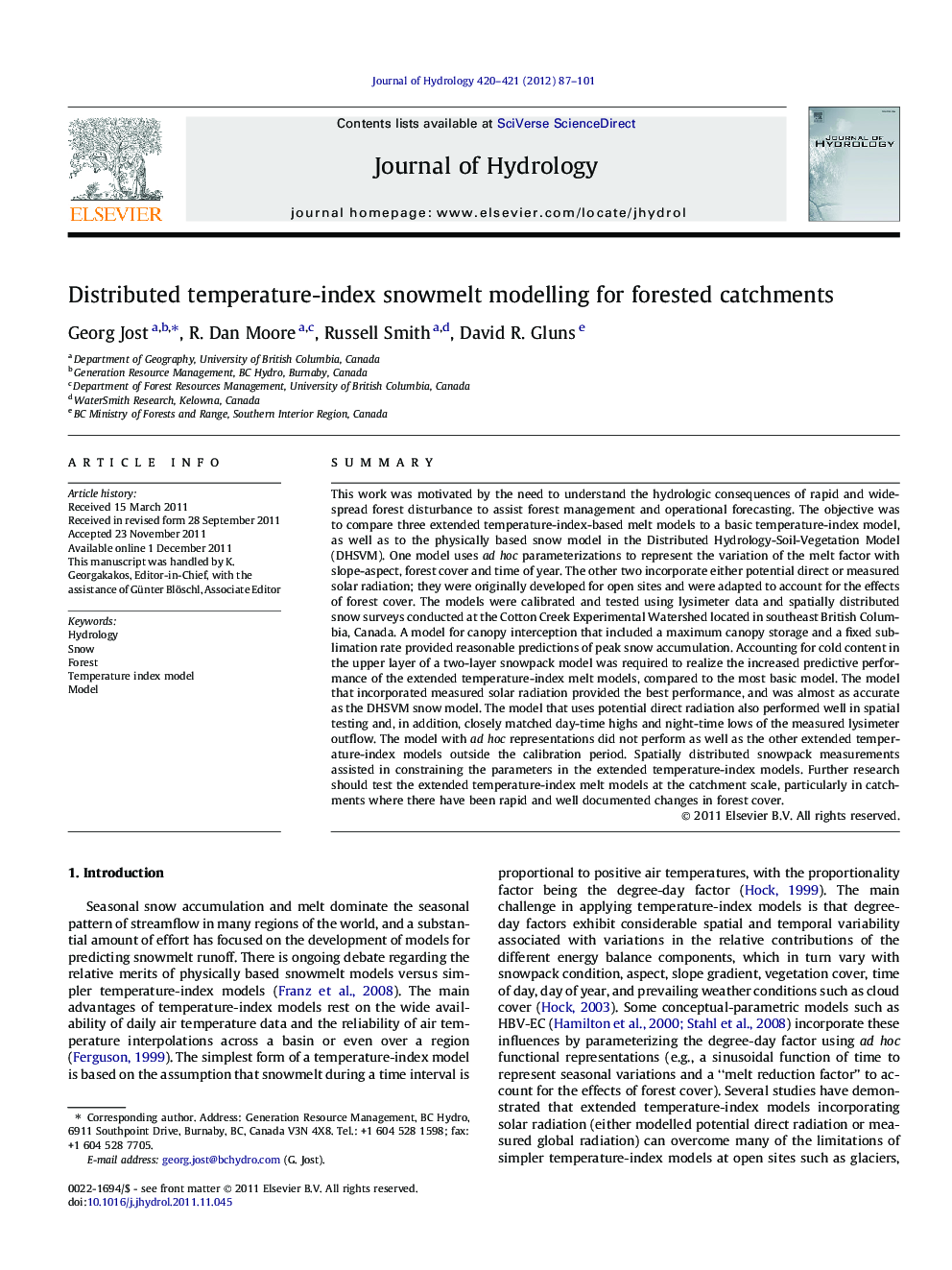 Distributed temperature-index snowmelt modelling for forested catchments