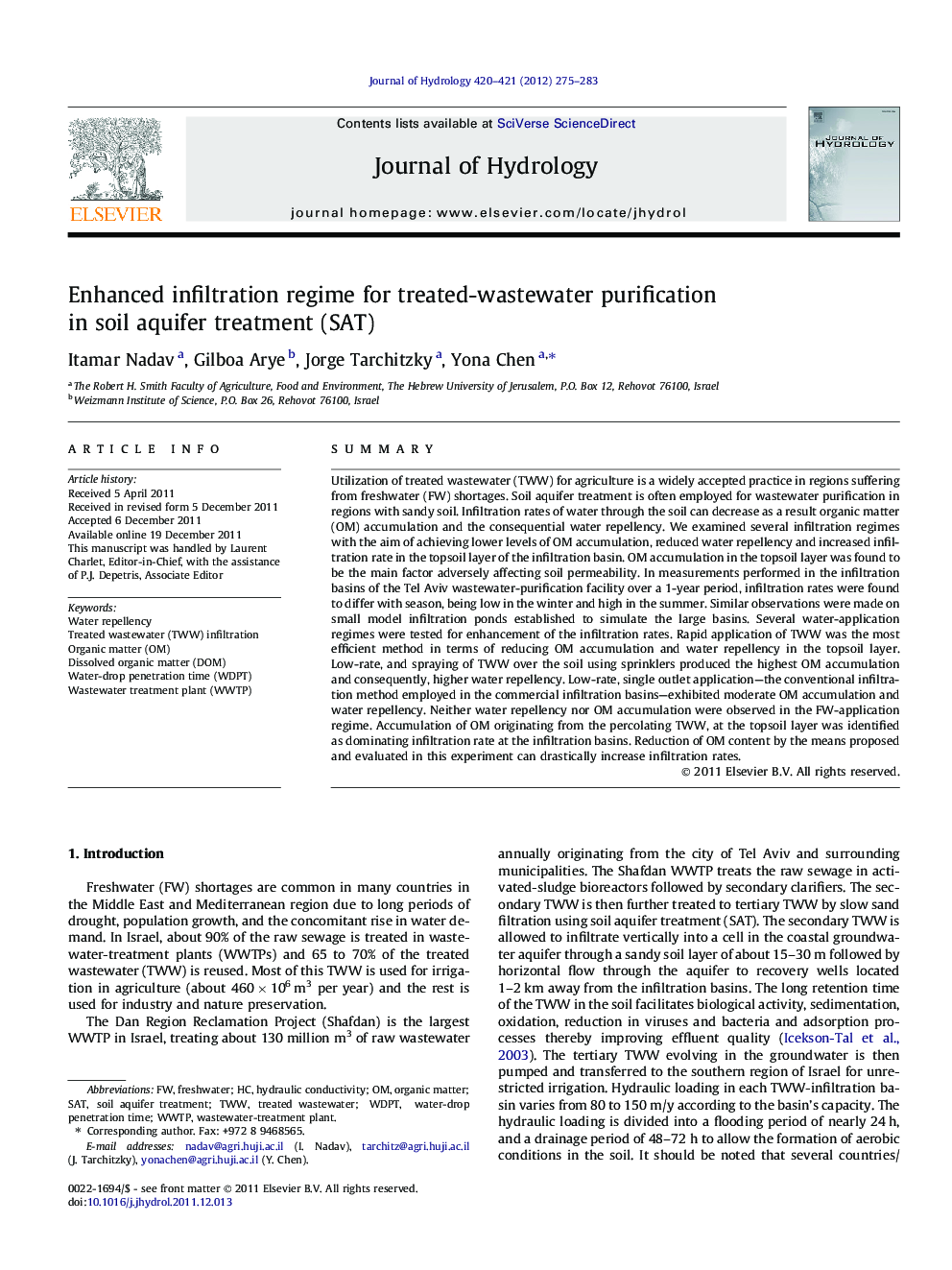 عکس صفحه اول مقاله: Enhanced infiltration regime for treated-wastewater purification in soil aquifer treatment (SAT) Enhanced infiltration regime for treated-wastewater purification in soil aquifer treatment (SAT)