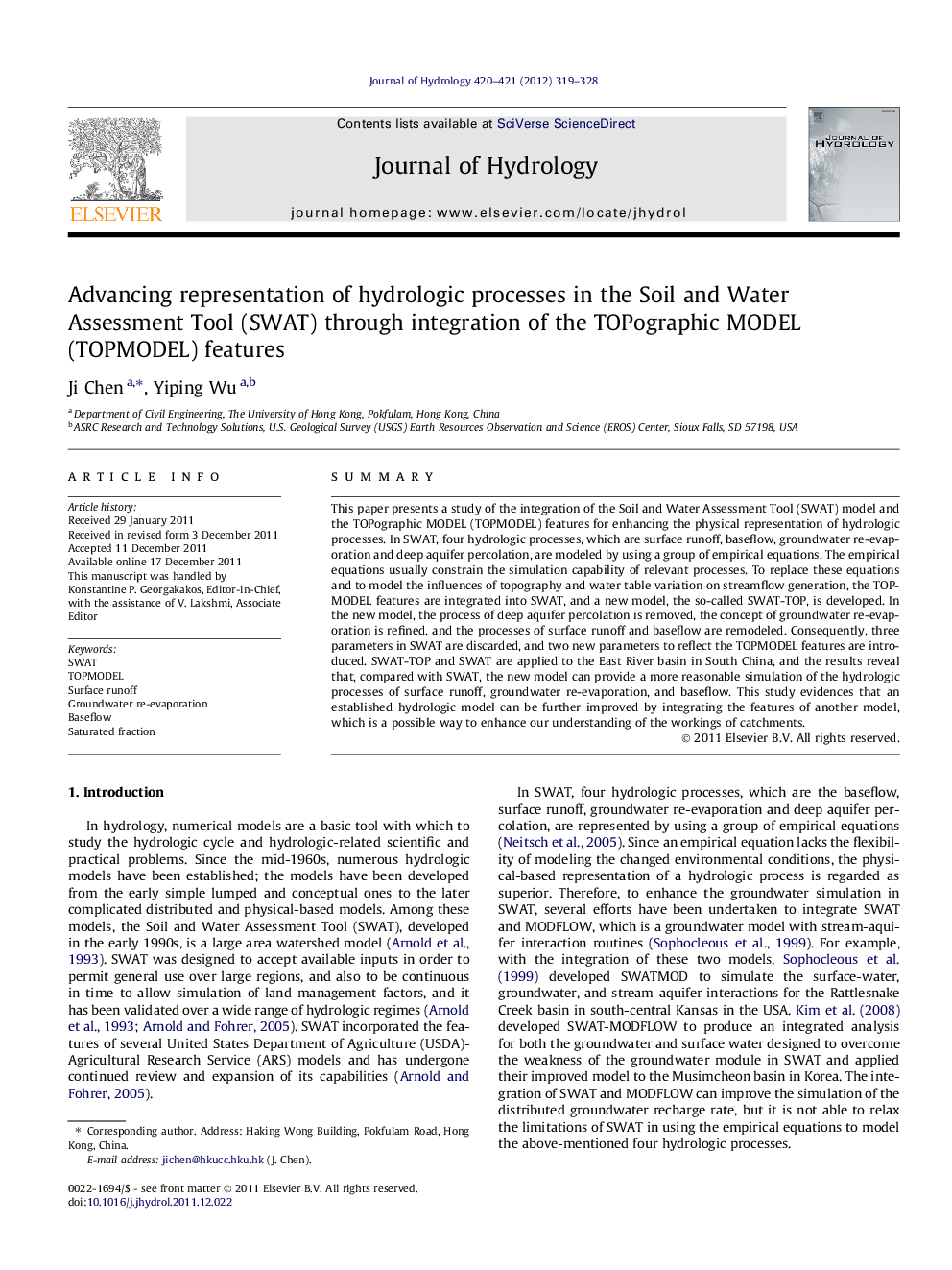 Advancing representation of hydrologic processes in the Soil and Water Assessment Tool (SWAT) through integration of the TOPographic MODEL (TOPMODEL) features