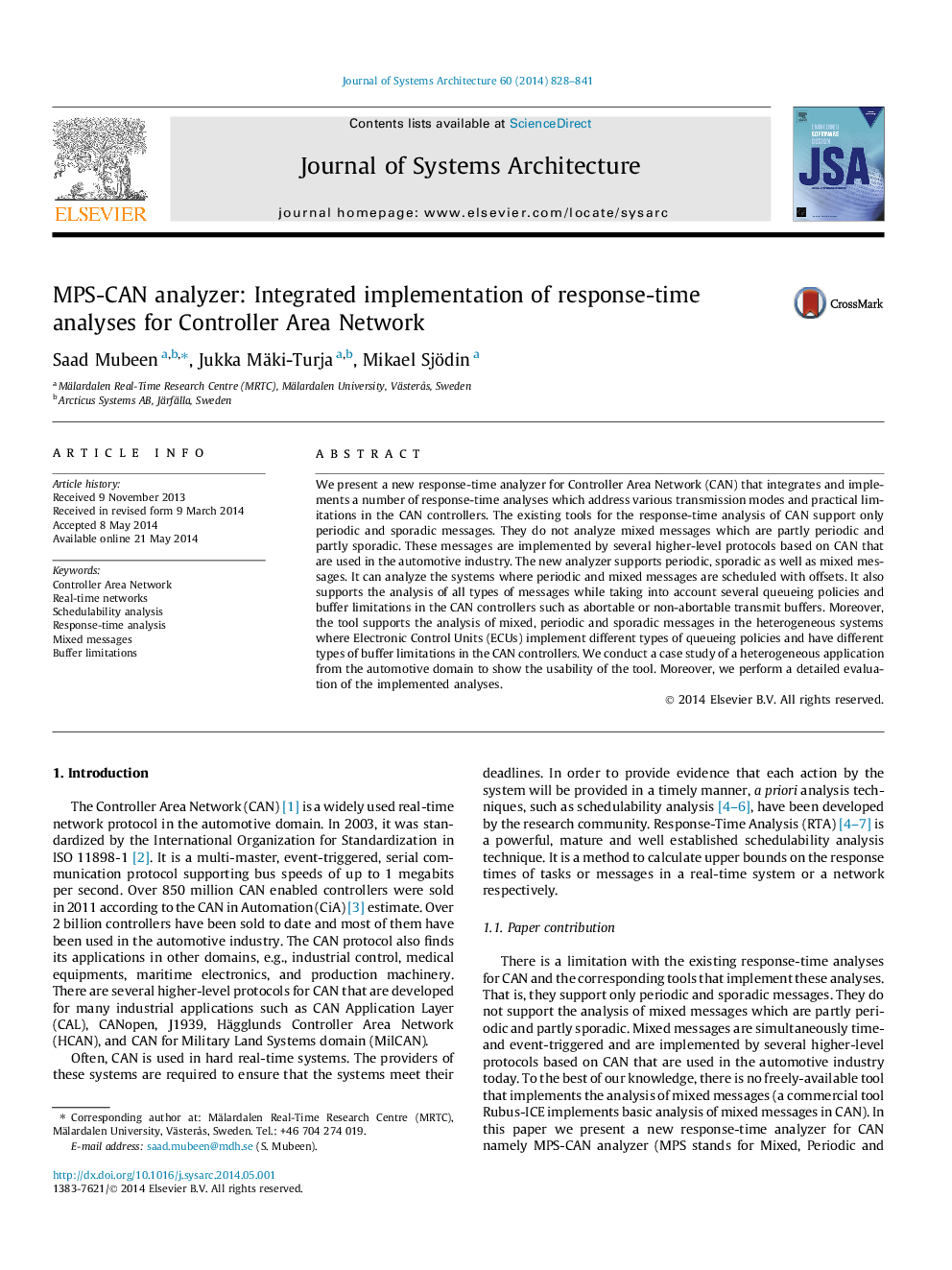 MPS-CAN analyzer: Integrated implementation of response-time analyses for Controller Area Network