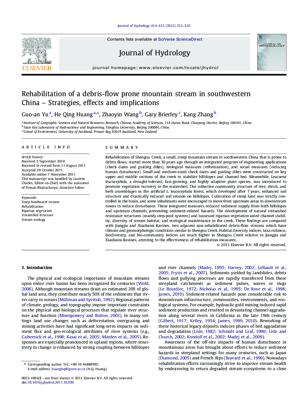 Rehabilitation of a debris-flow prone mountain stream in southwestern China – Strategies, effects and implications