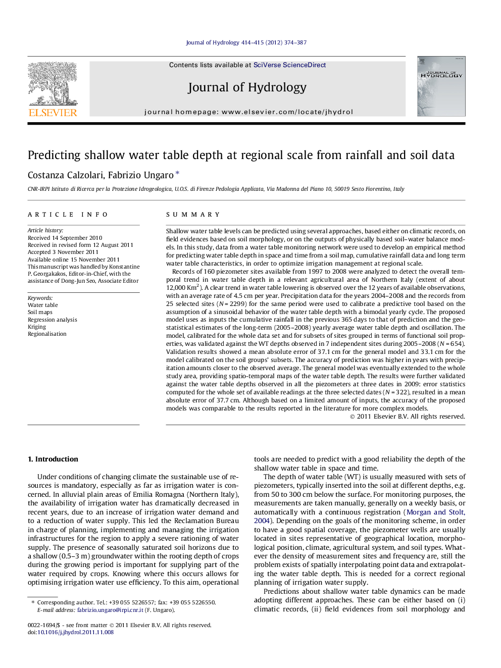 Predicting shallow water table depth at regional scale from rainfall and soil data