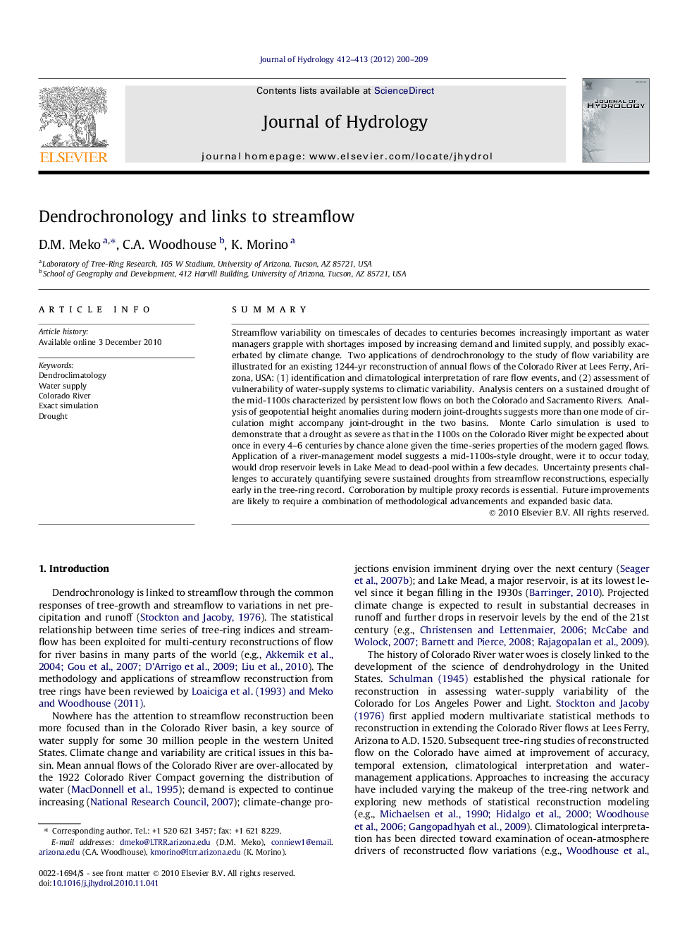 Dendrochronology and links to streamflow