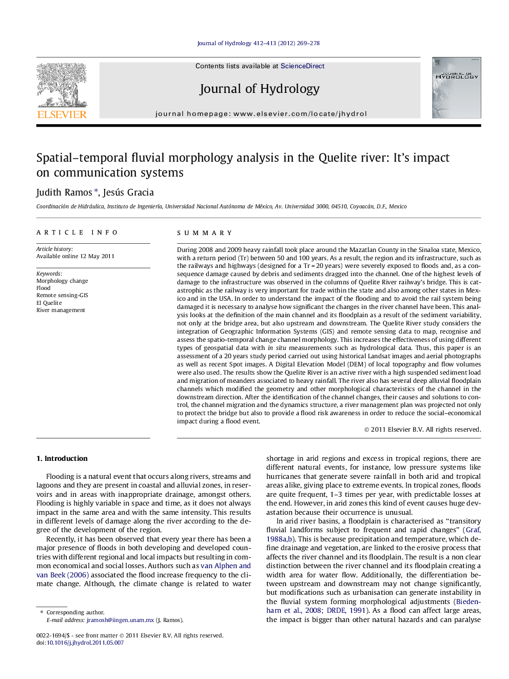 Spatial–temporal fluvial morphology analysis in the Quelite river: It’s impact on communication systems