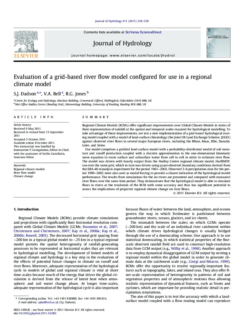 Evaluation of a grid-based river flow model configured for use in a regional climate model