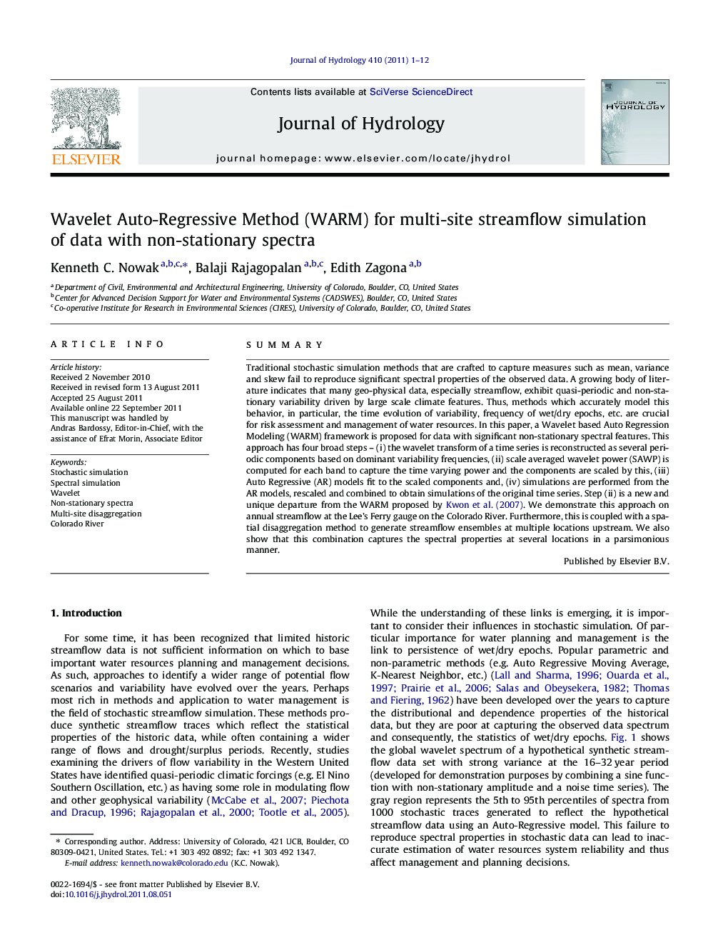 Wavelet Auto-Regressive Method (WARM) for multi-site streamflow simulation of data with non-stationary spectra