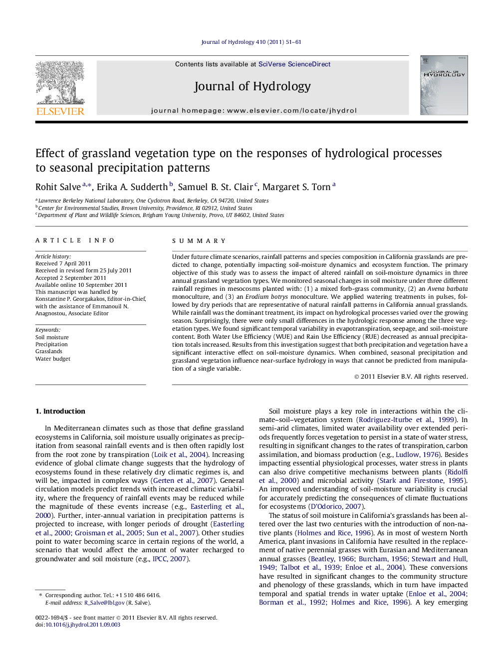 Effect of grassland vegetation type on the responses of hydrological processes to seasonal precipitation patterns