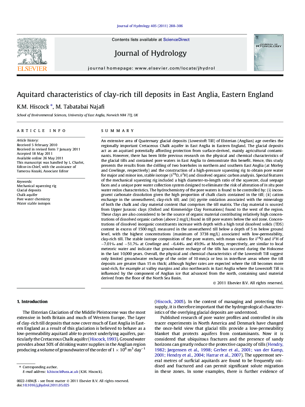 Aquitard characteristics of clay-rich till deposits in East Anglia, Eastern England