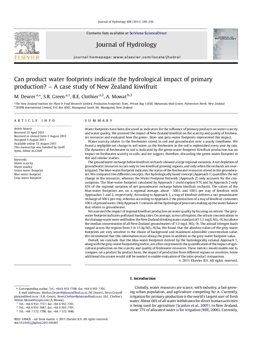 Can product water footprints indicate the hydrological impact of primary production? – A case study of New Zealand kiwifruit