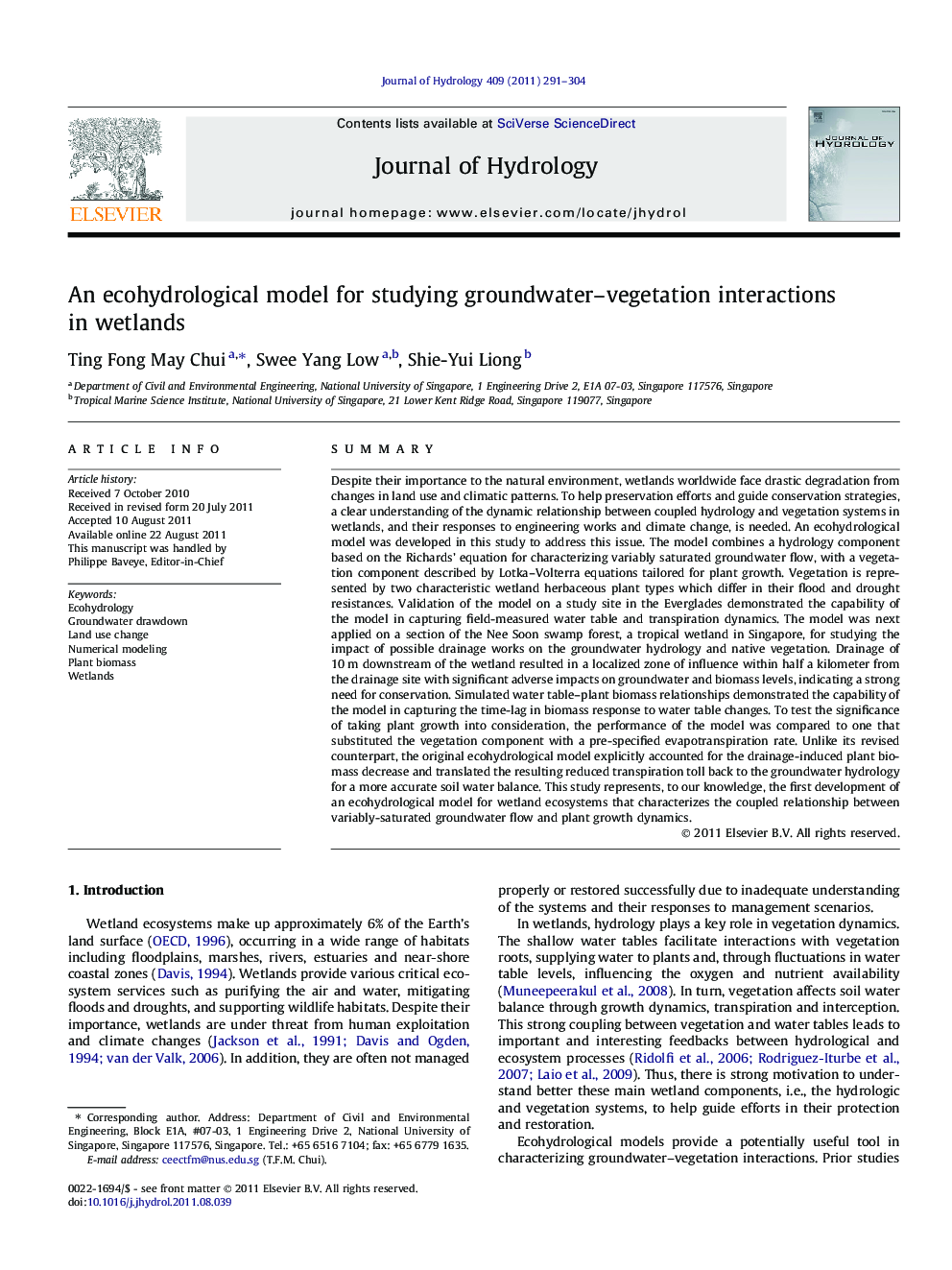 An ecohydrological model for studying groundwater–vegetation interactions in wetlands