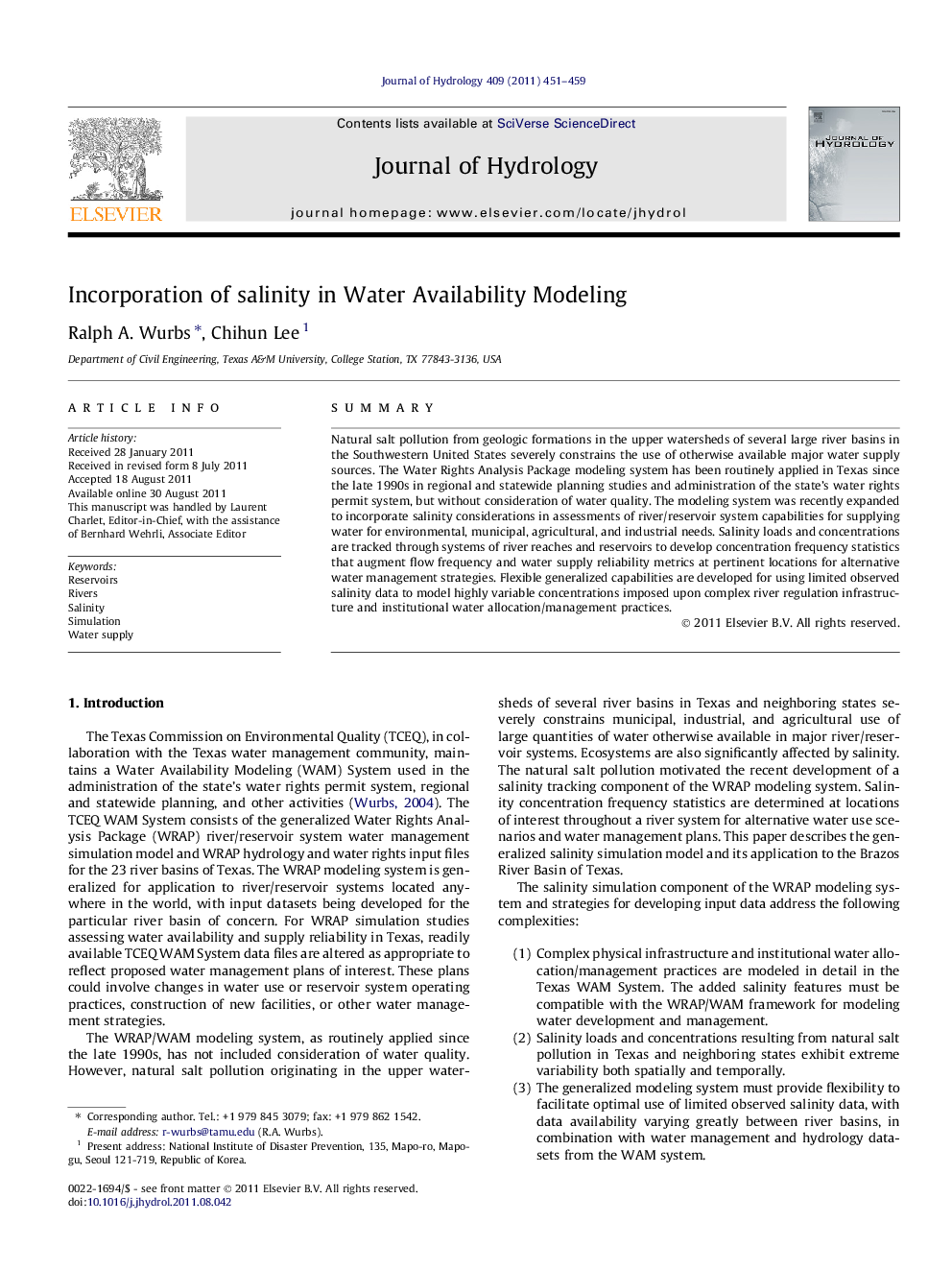 Incorporation of salinity in Water Availability Modeling