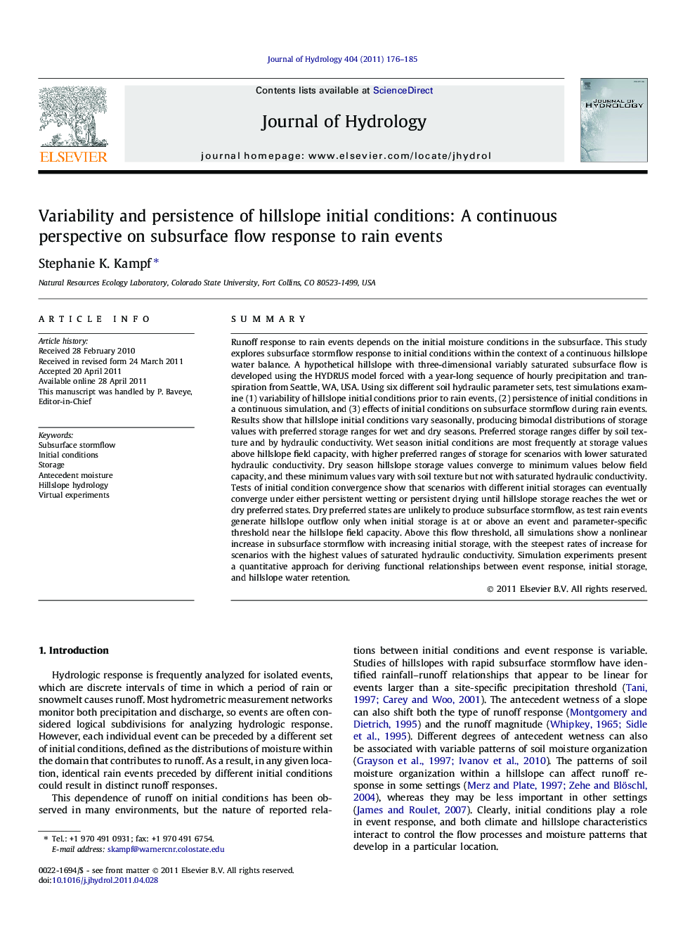 Variability and persistence of hillslope initial conditions: A continuous perspective on subsurface flow response to rain events