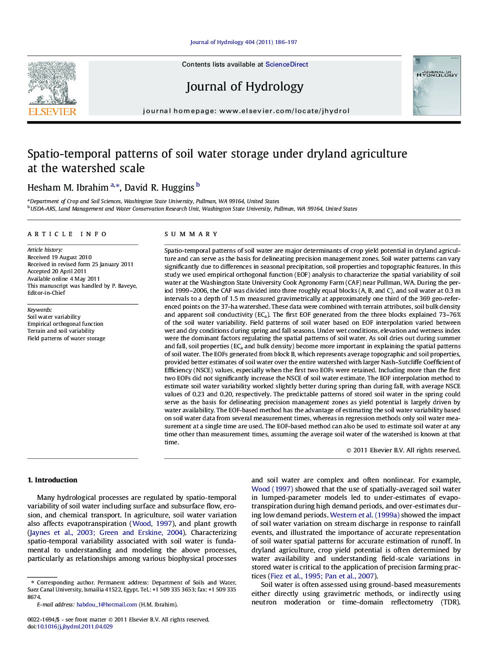 Spatio-temporal patterns of soil water storage under dryland agriculture at the watershed scale