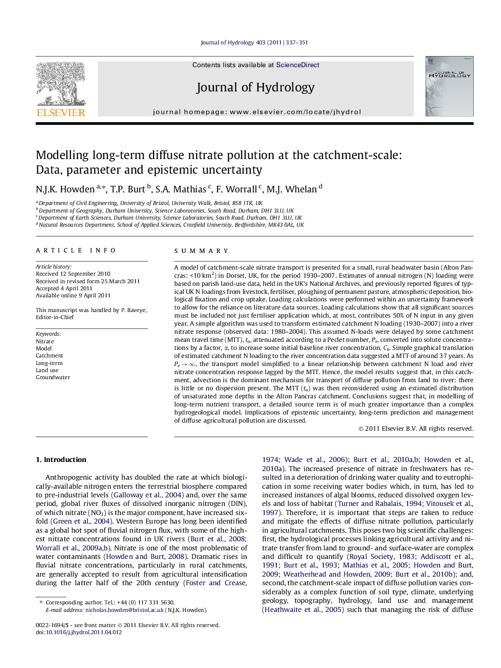 Modelling long-term diffuse nitrate pollution at the catchment-scale: Data, parameter and epistemic uncertainty