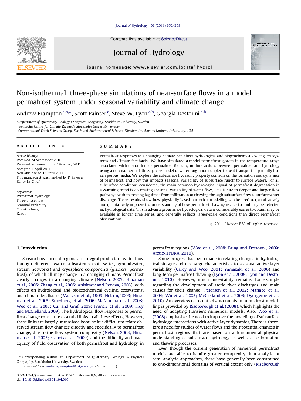 Non-isothermal, three-phase simulations of near-surface flows in a model permafrost system under seasonal variability and climate change