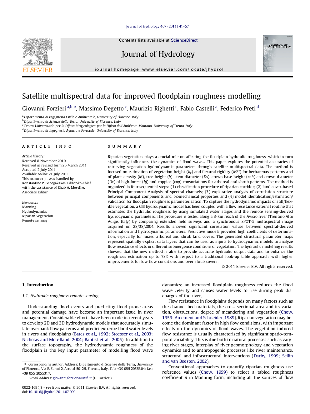 Satellite multispectral data for improved floodplain roughness modelling