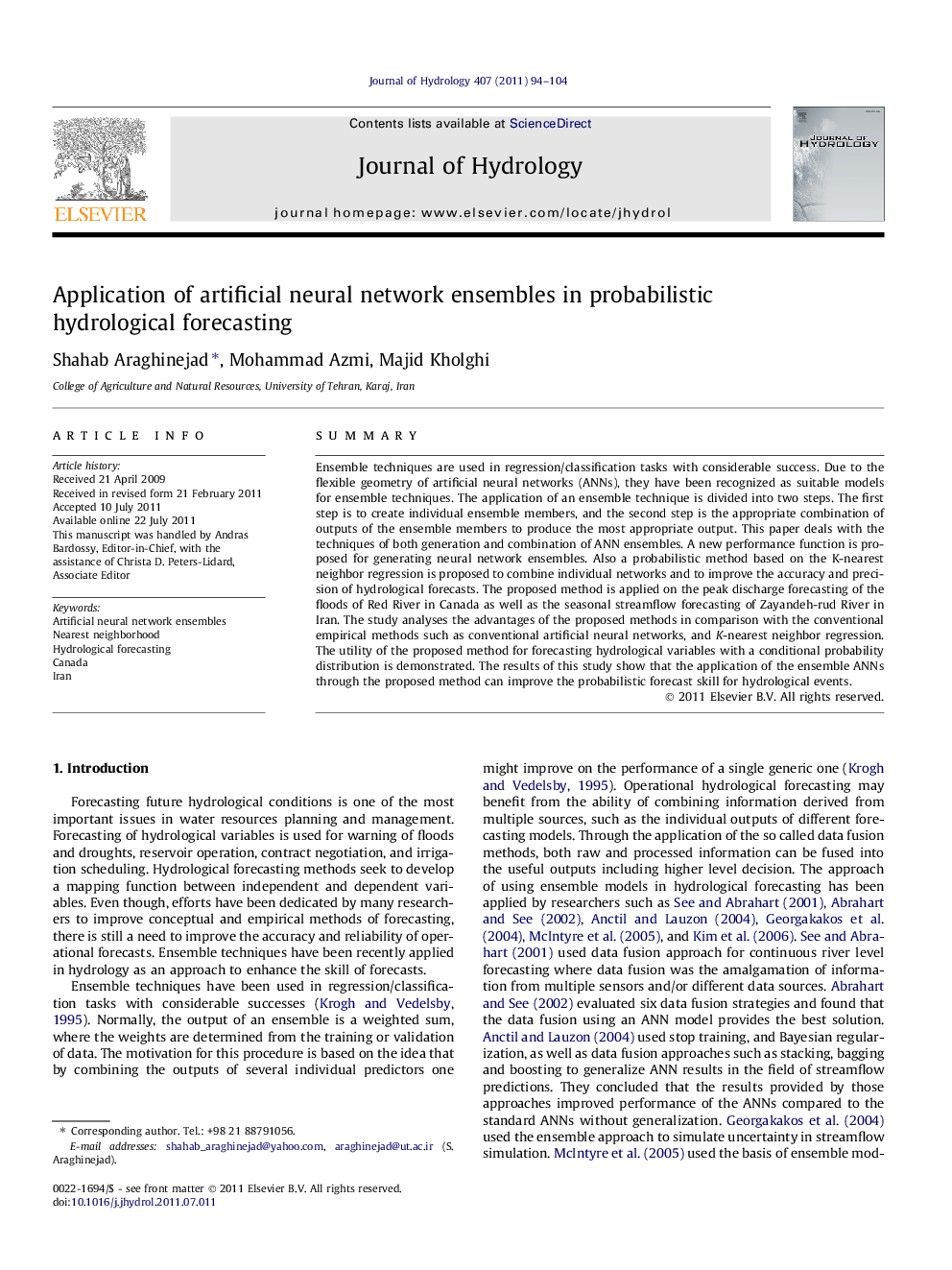 Application of artificial neural network ensembles in probabilistic hydrological forecasting