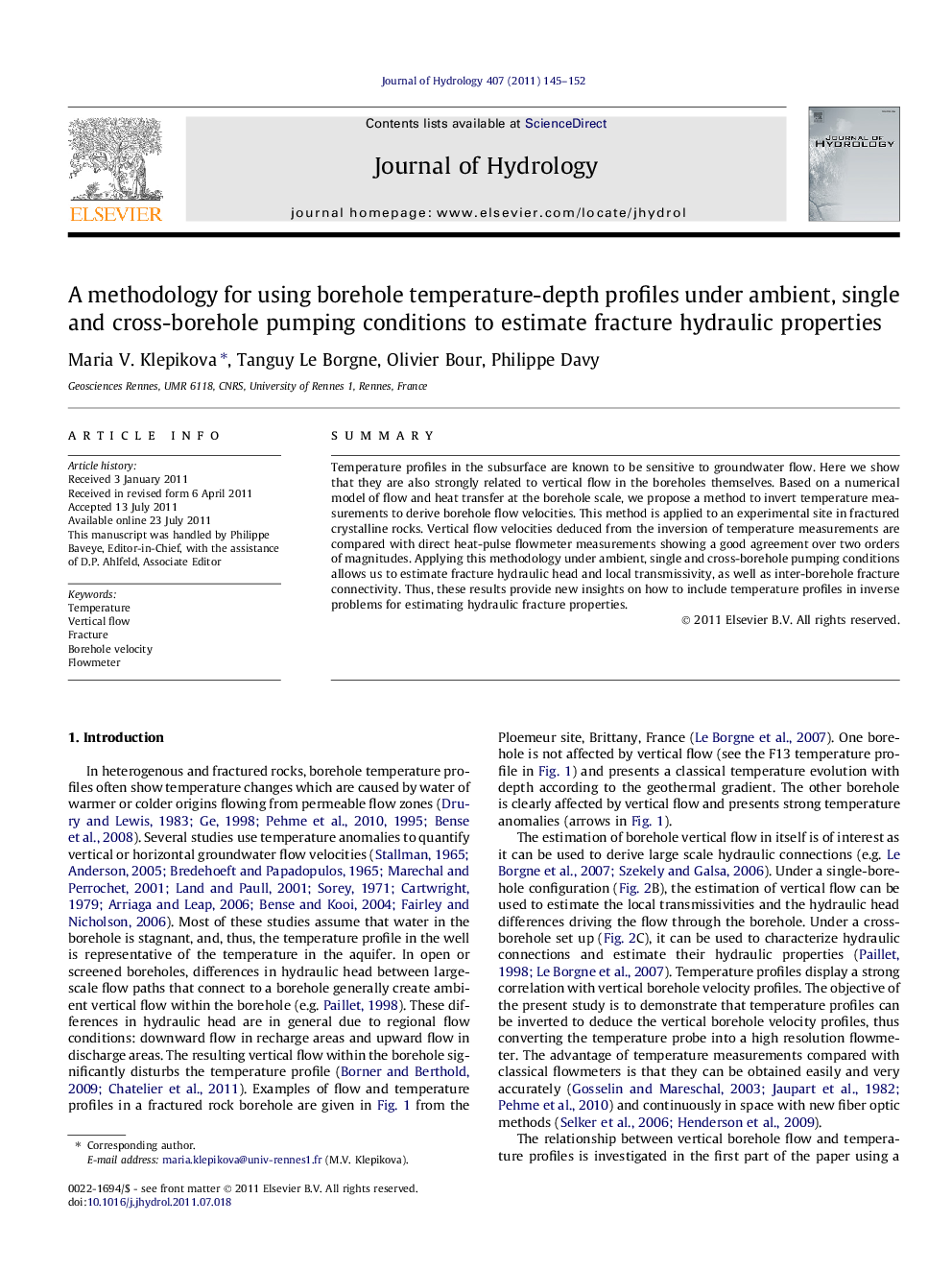 A methodology for using borehole temperature-depth profiles under ambient, single and cross-borehole pumping conditions to estimate fracture hydraulic properties