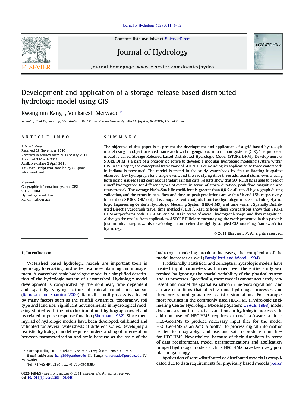 Development and application of a storage–release based distributed hydrologic model using GIS