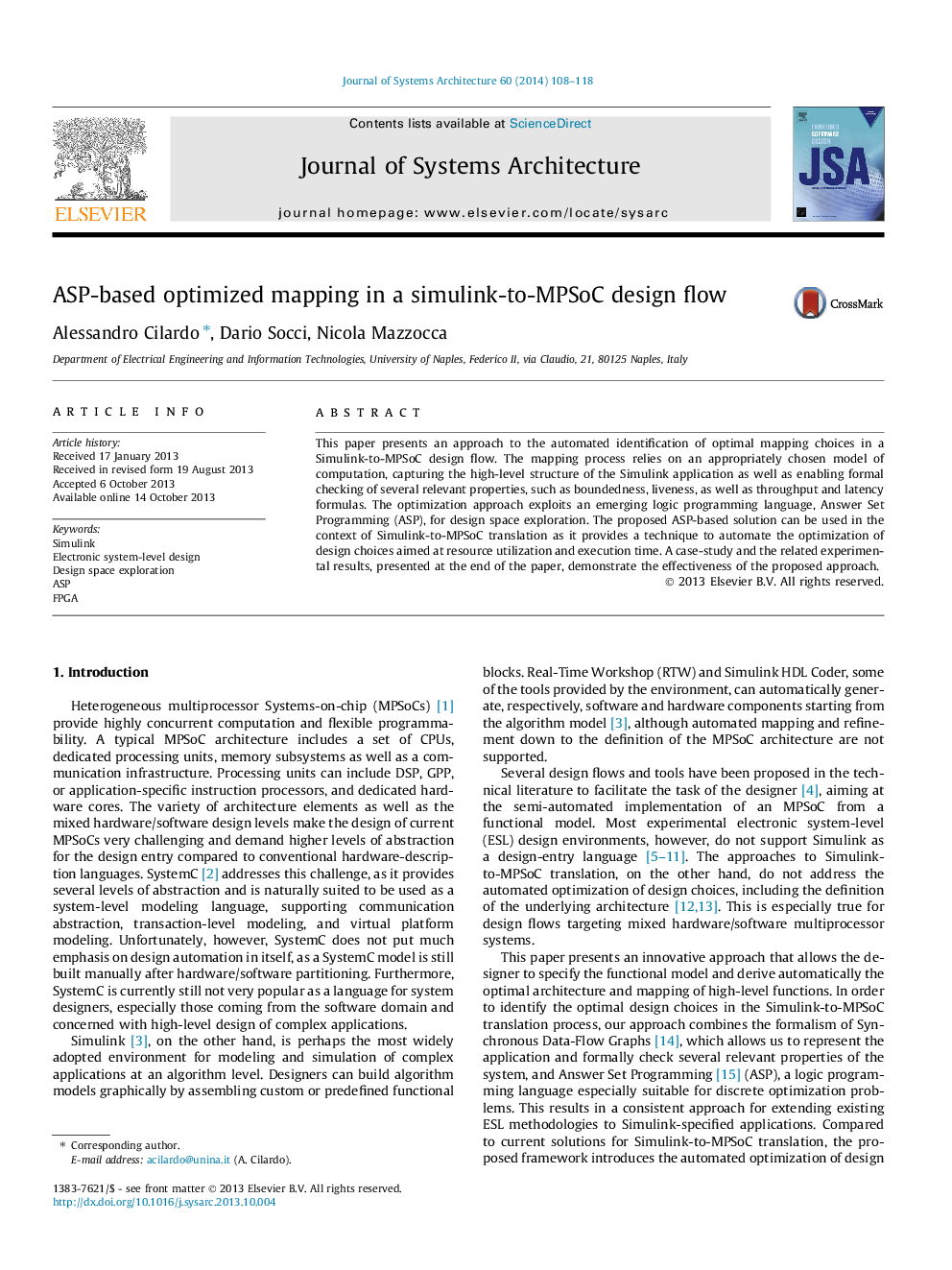 ASP-based optimized mapping in a simulink-to-MPSoC design flow