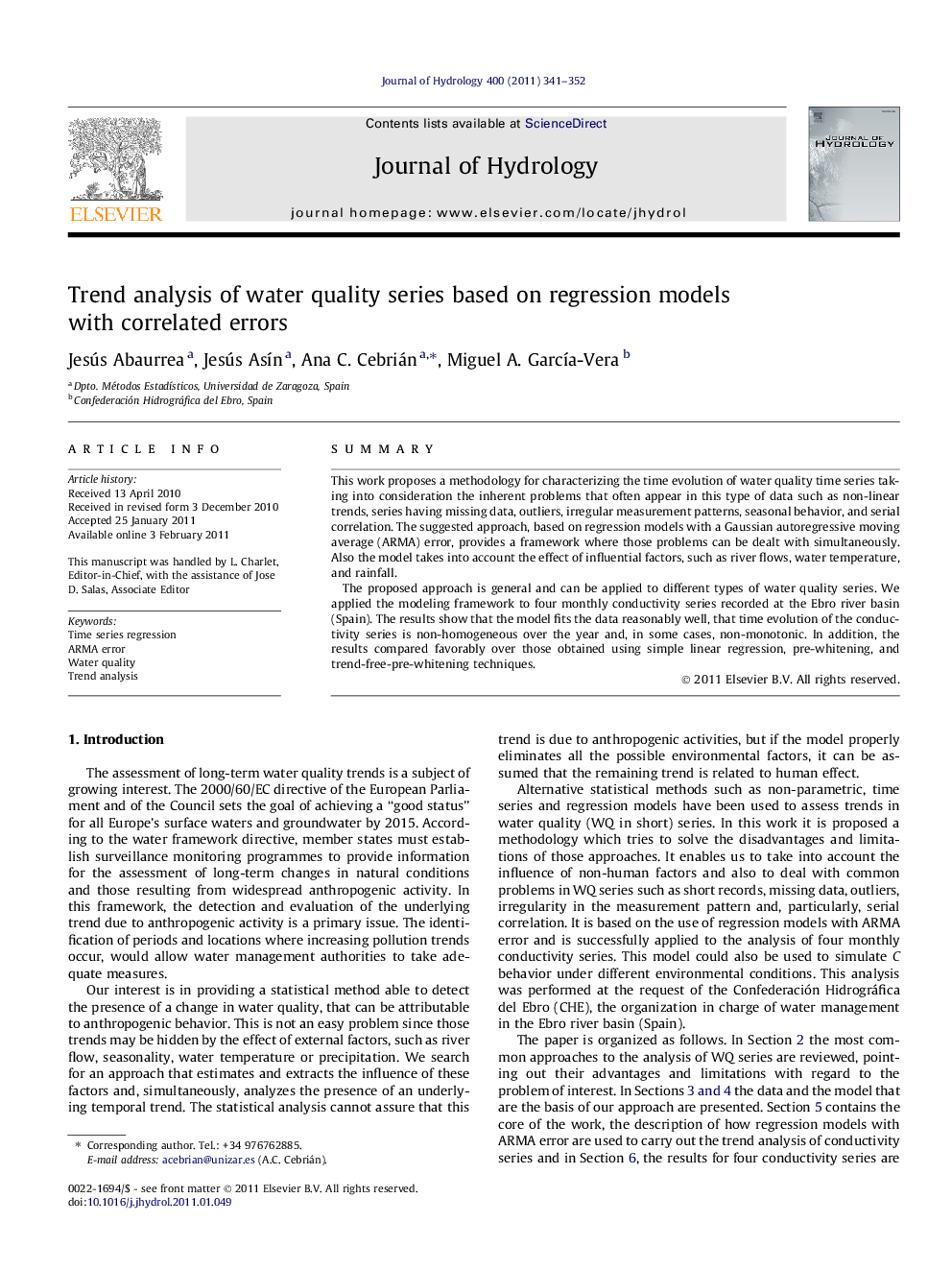 Trend analysis of water quality series based on regression models with correlated errors