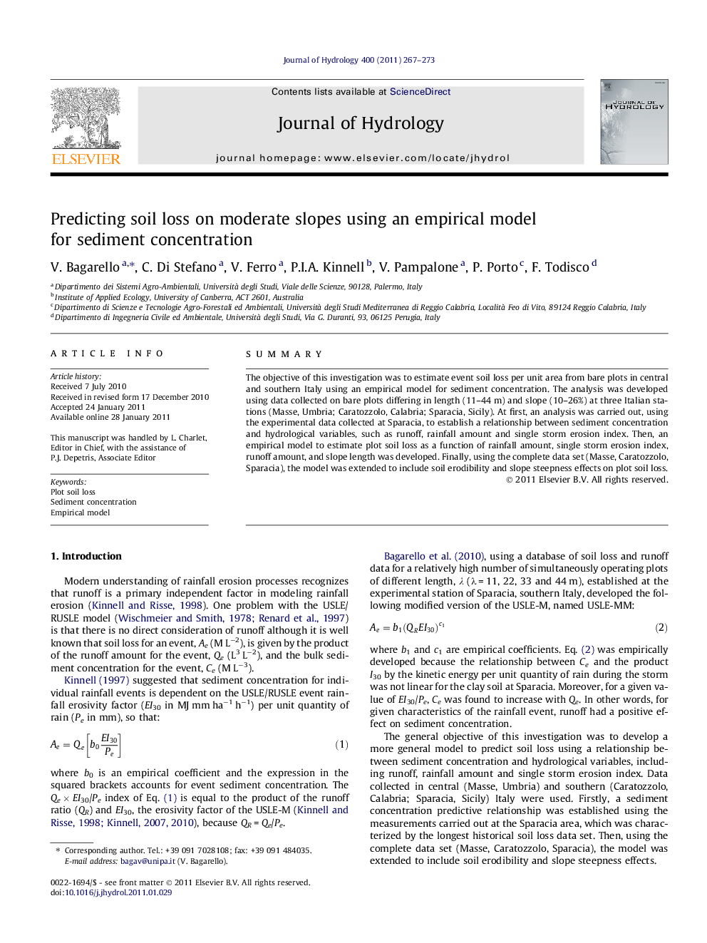 Predicting soil loss on moderate slopes using an empirical model for sediment concentration