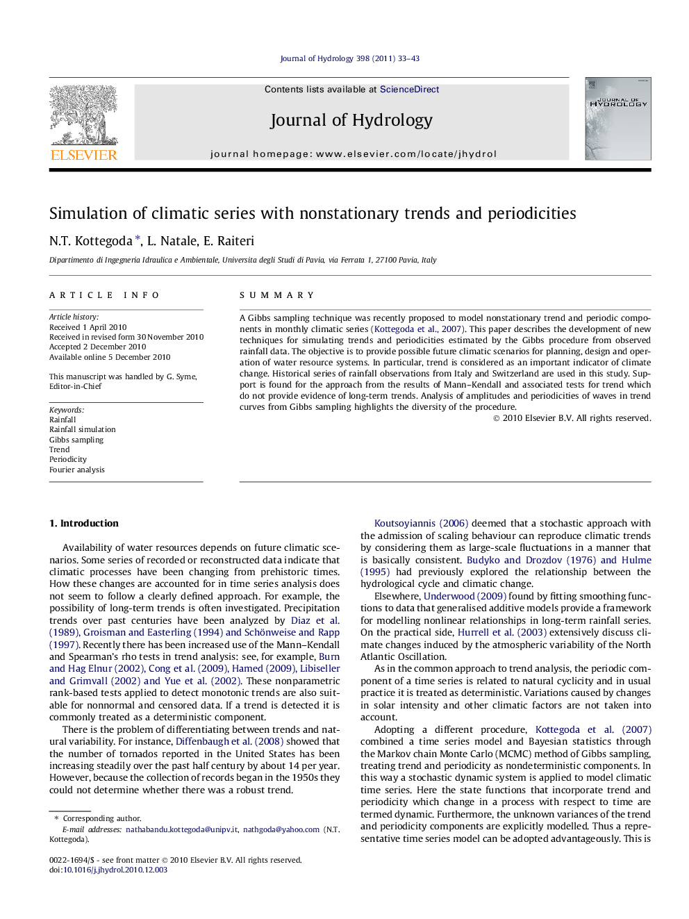 Simulation of climatic series with nonstationary trends and periodicities