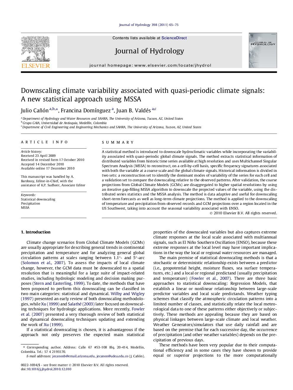 Downscaling climate variability associated with quasi-periodic climate signals: A new statistical approach using MSSA