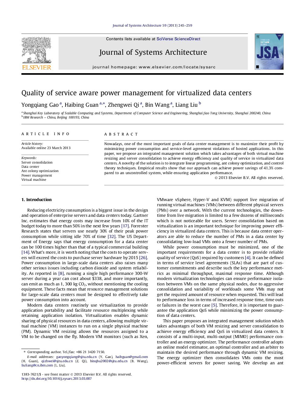 Quality of service aware power management for virtualized data centers