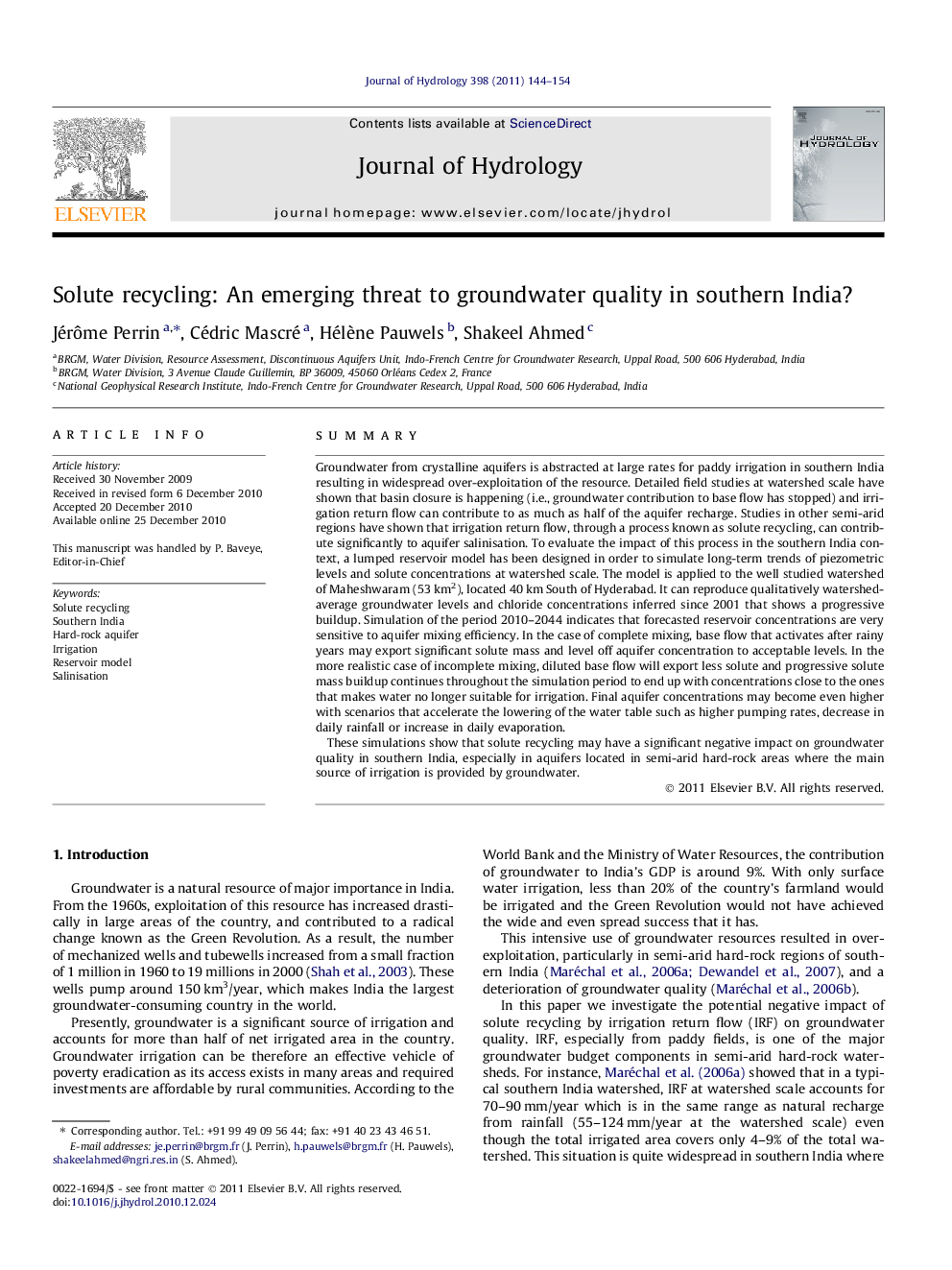 Solute recycling: An emerging threat to groundwater quality in southern India?