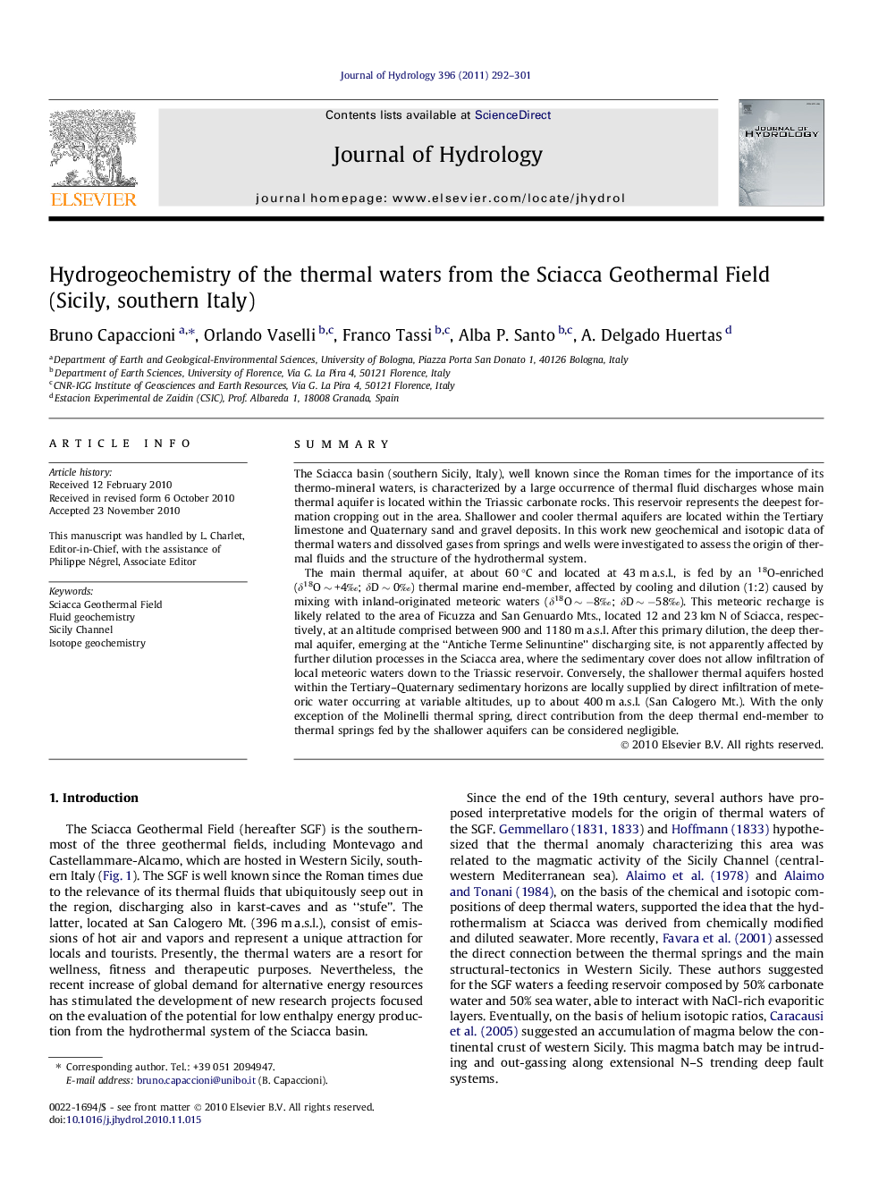 Hydrogeochemistry of the thermal waters from the Sciacca Geothermal Field (Sicily, southern Italy)