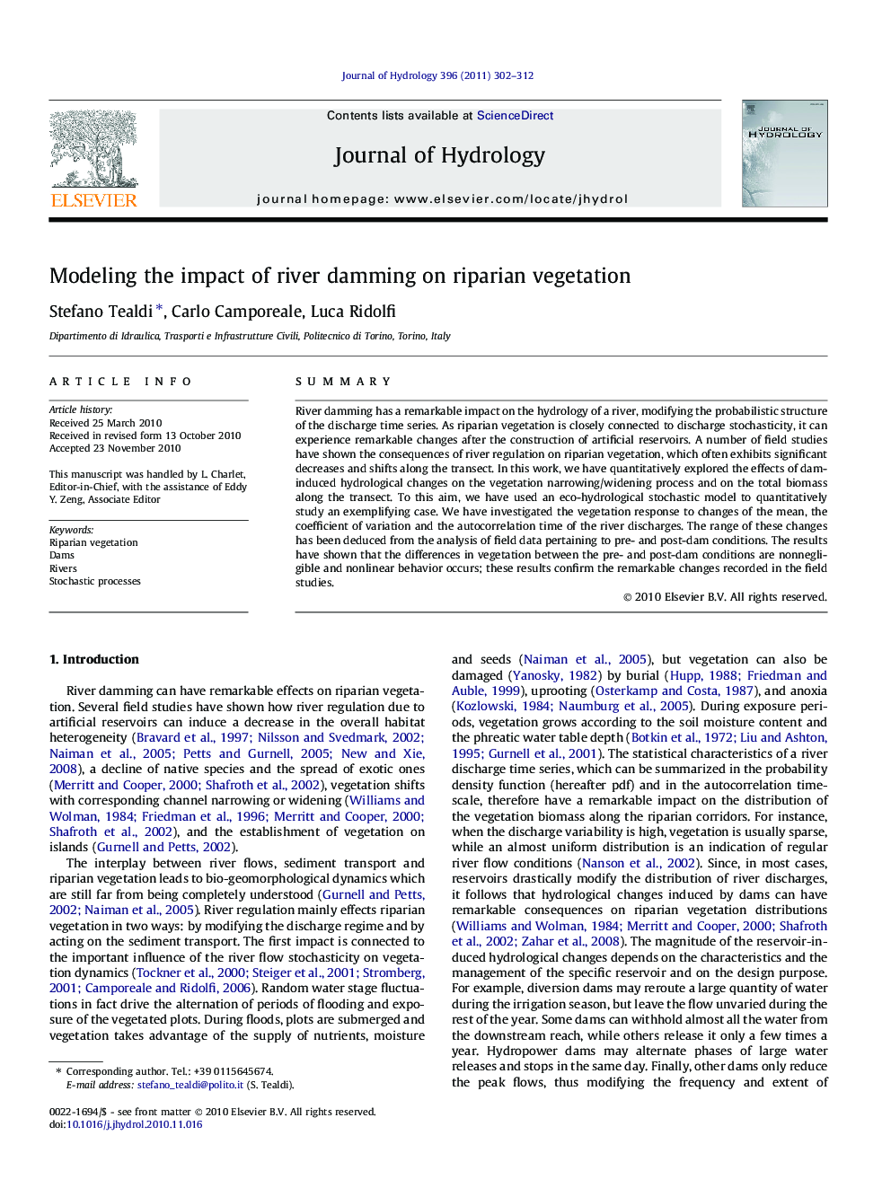 Modeling the impact of river damming on riparian vegetation