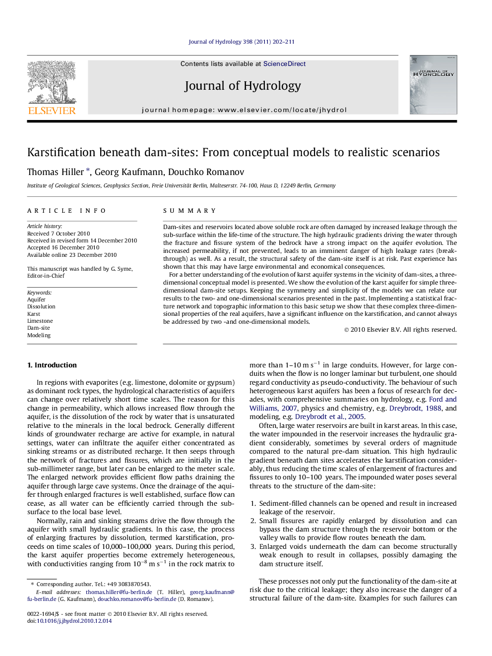 Karstification beneath dam-sites: From conceptual models to realistic scenarios